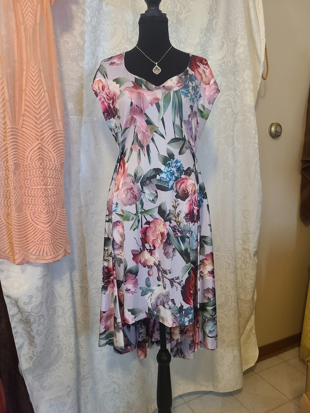 Floral High-Low Midi Dress - Pink Floral